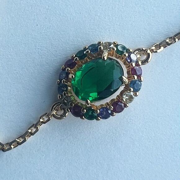 Kate Spade Elegant Gold Tone Chain Emerald Green Crystal Bracelet - Picture 4 of 9